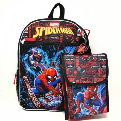 Spiderman 16" Backpack 4pc Set with Lunch Kit, Key Chain & Carabiner